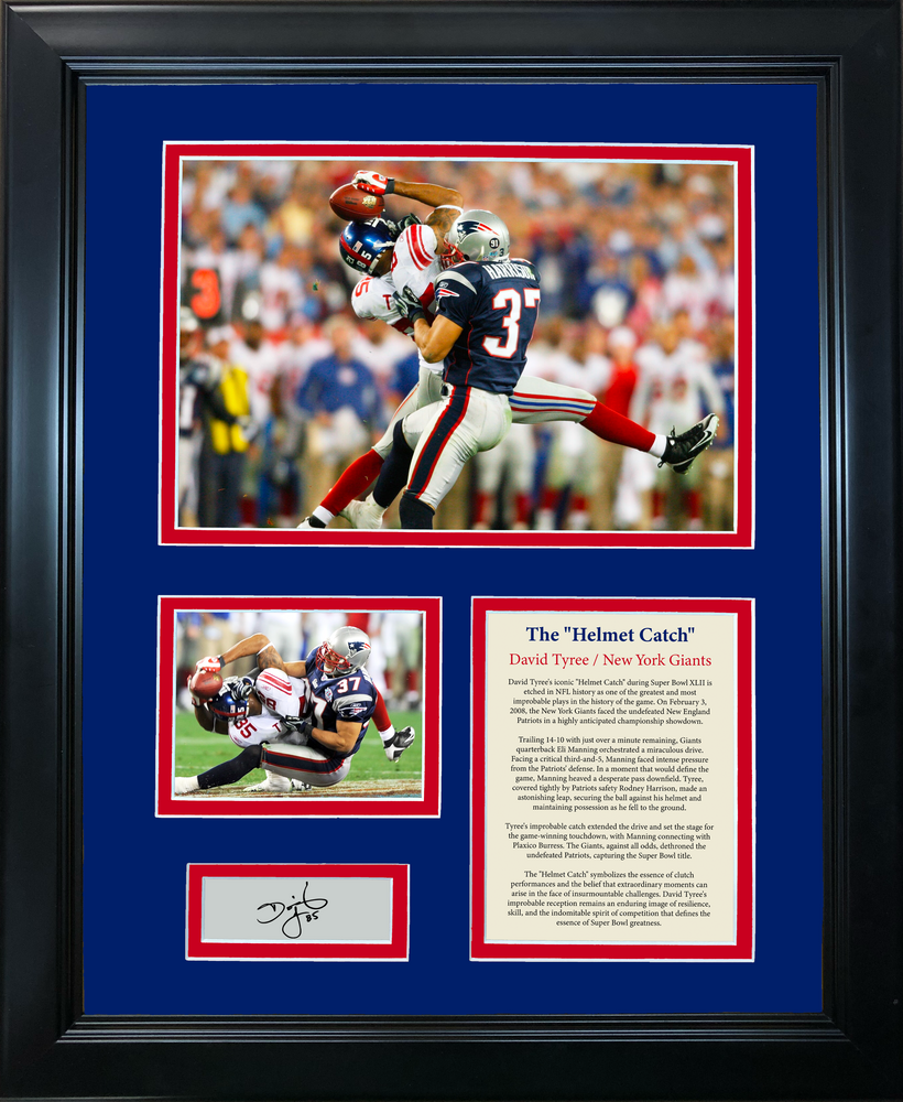 Framed David Tyree Helmet Catch Super Bowl XLII Facsimile Laser Engraved Signature Auto New York Giants 11"x14" Photo Sig Collage (ONLINE ORDER ONLY)