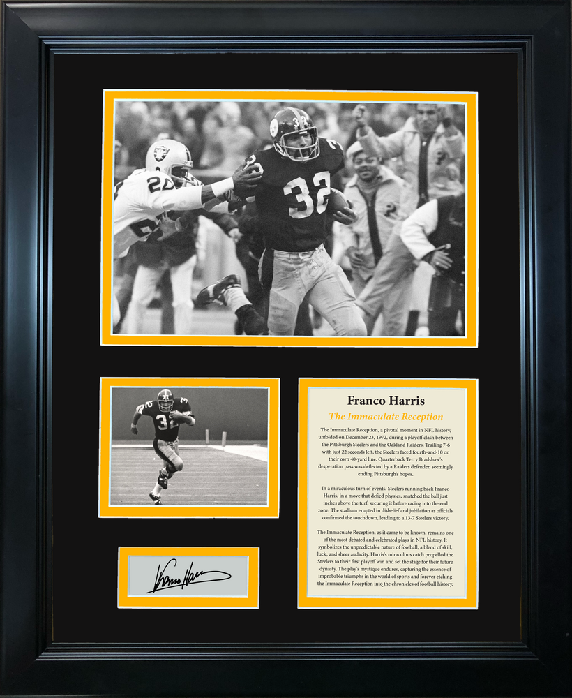 Framed The Immaculate Reception Franco Harris Facsimile Laser Engraved Signature Auto Pittsburgh Steelers 11"x14" Football Photo Sig Collage (ONLINE ORDER ONLY)