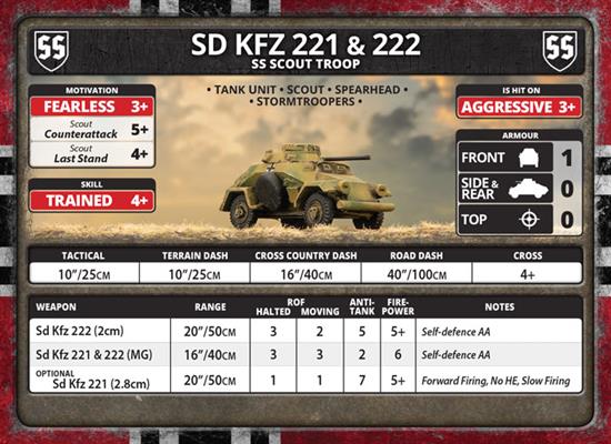 Flames of War: German SD KFZ 221 and 222 SS Scout Troop (Late War) (ONLINE ORDER ONLY)