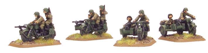 Flames of War: Soviet M-72 Motorcycle & Sidecar (x4) (ONLINE ORDER ONLY)
