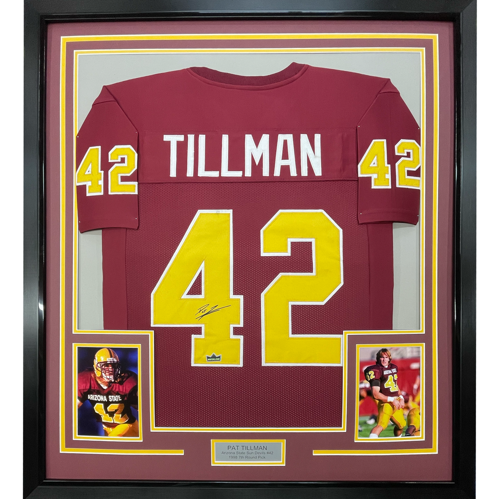 Framed Facsimile Autographed Pat Tillman 35x39 Arizona State Red Reprint Laser Auto Football Jersey Size Men's XL (ONLINE ORDER ONLY)