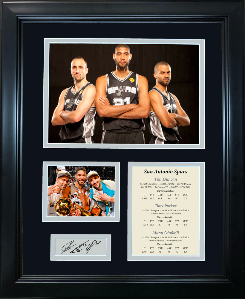 Framed San Antonio Spurs Big 3 Duncan Parker Ginobili Facsimile Laser Engraved Signature Auto Basketball 11"x14"Photo Sig Collage (ONLINE ORDER ONLY)