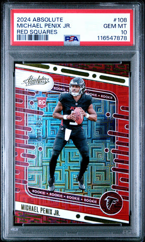 Graded 2024 Panini Absolute Michael Penix Jr #108 Red Squares Rookie RC Football Card PSA 10 Gem Mint (ONLINE ORDER ONLY)