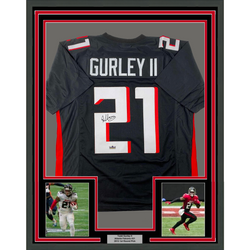Framed Facsimile Autographed Todd Gurley II 35x39 Atlanta Black Reprint Laser Auto Football Jersey (ONLINE ORDER ONLY)