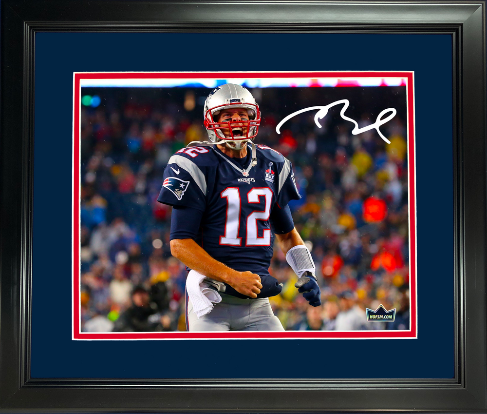 Framed Tom Brady Facsimile Laser Engraved Signature Auto New England Patriots 11"x14" Football Photo HOFSM Holo (ONLINE ORDER ONLY)