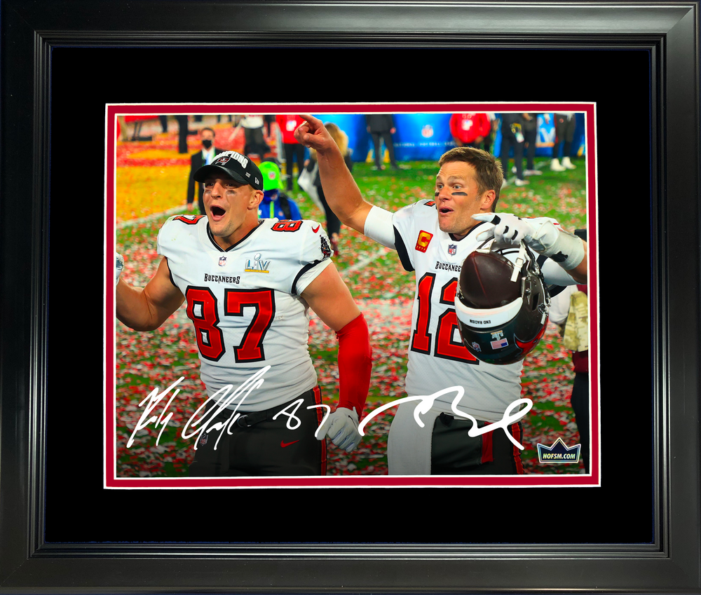 Framed Tom Brady & Rob Gronkowski Dual Facsimile Laser Engraved Signature Auto Tampa Bay Buccanerrs 11"x14" Football Photo HOFSM Holo (ONLINE ORDER ONLY)