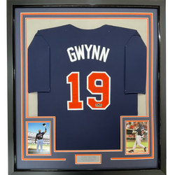 Framed Facsimile Autographed Tony Gwynn 35x39 San Diego Blue Reprint Laser Auto Baseball Jersey (ONLINE ORDER ONLY)