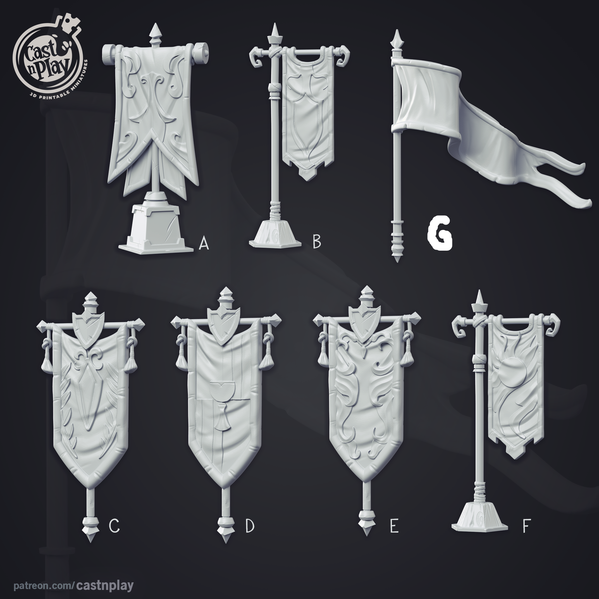 3D Printed Cast n Play - Tournament Banner Props 28mm 32mm D&D (Online Only)