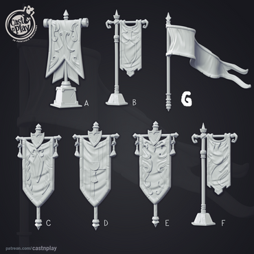 3D Printed Cast n Play - Tournament Banner Props 28mm 32mm D&D (Online Only)