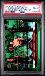 Graded 2025 Topps Now WWE The Rock John Cena Travis Scott #27 Chrome Green Refractor /99 Wrestling Card PSA 8 Near Mint (ONLINE ORDER ONLY)