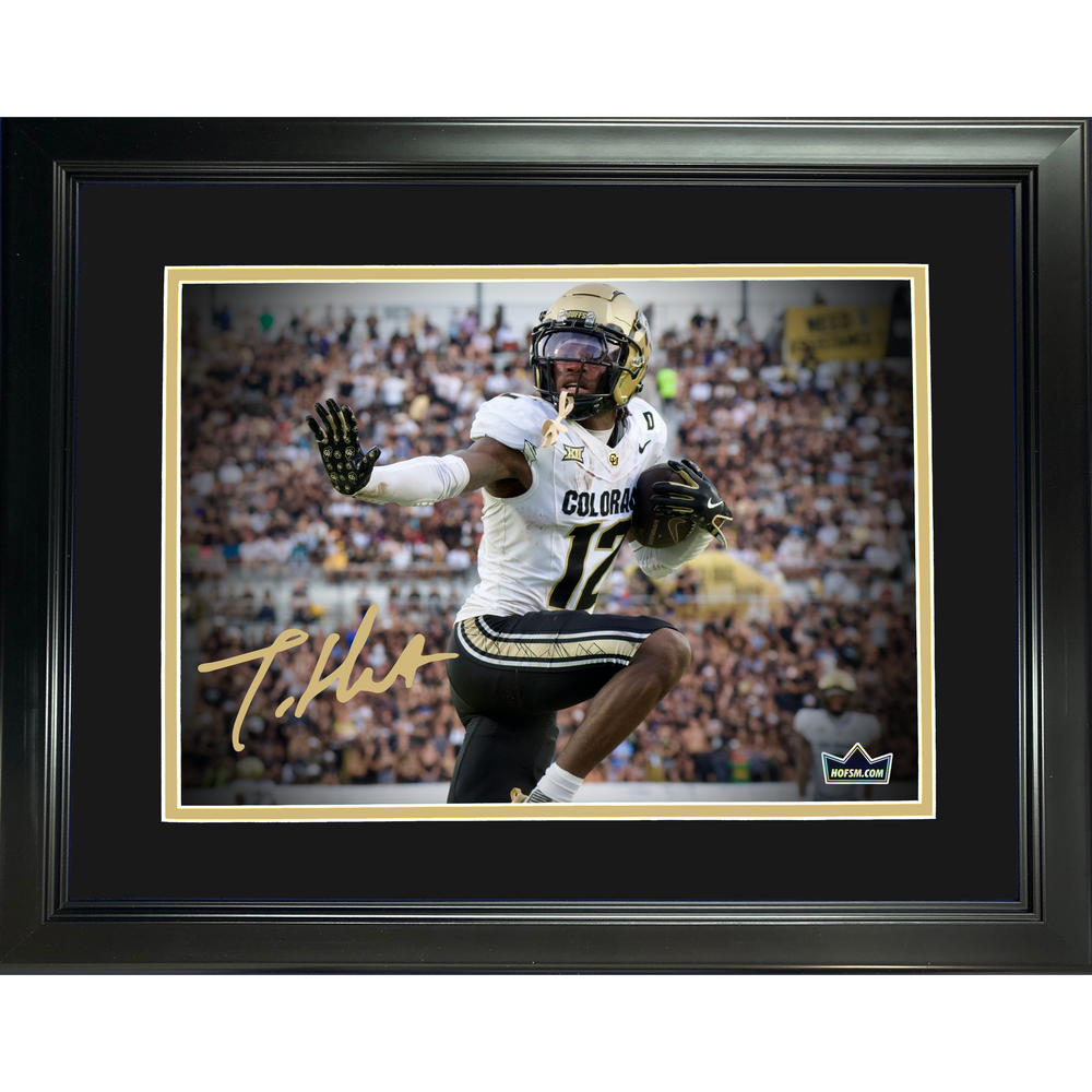 Framed Travis Hunter Heisman Pose Facsimile Laser Engraved Signature Auto Colorado Buffaloes 11"x14" College Football Photo HOFSM Holo (ONLINE ORDER ONLY)