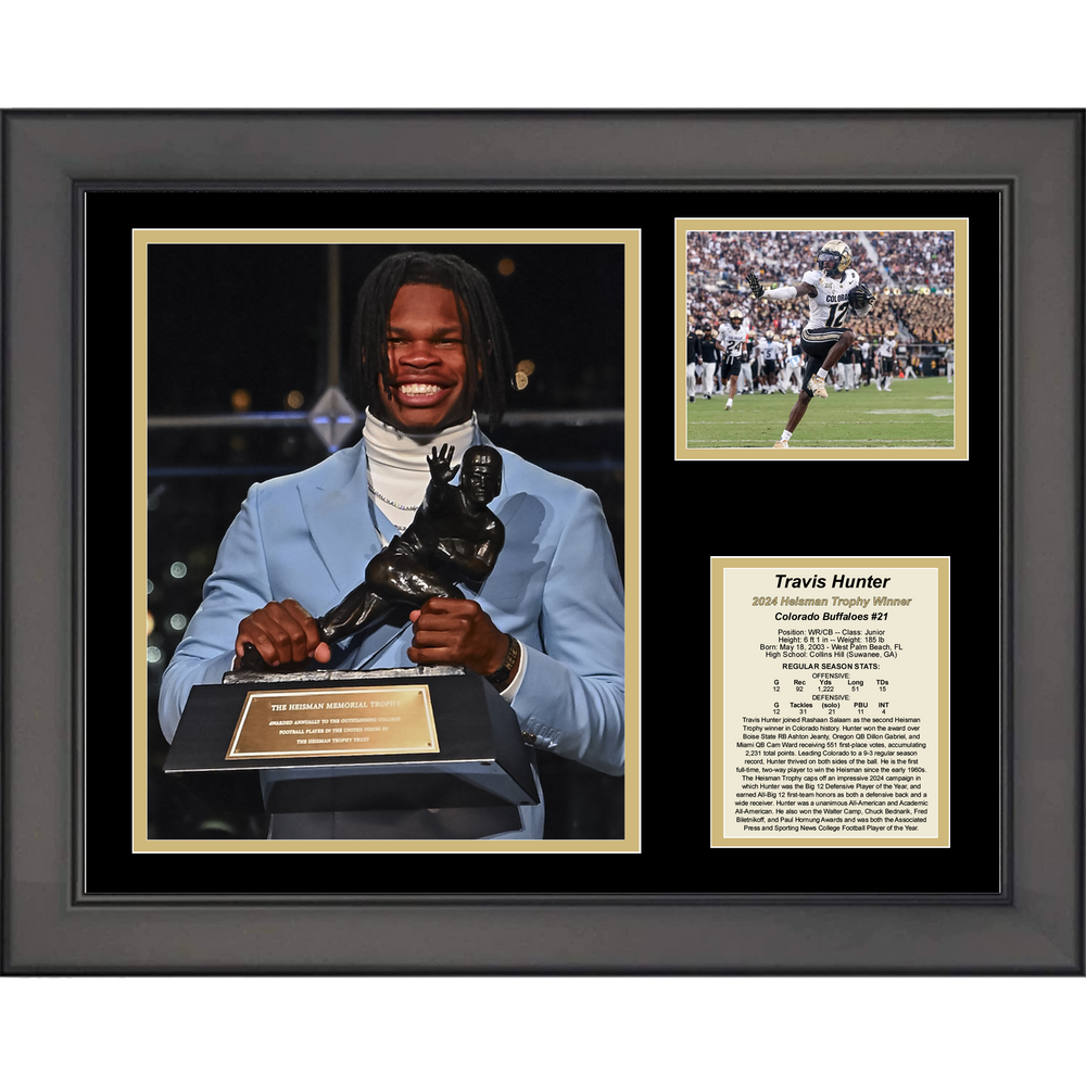 Framed Travis Hunter Colorado Buffaloes 2024 Heisman Trophy Winner 11"x14" College Football Three Photo Collage (ONLINE ORDER ONLY)