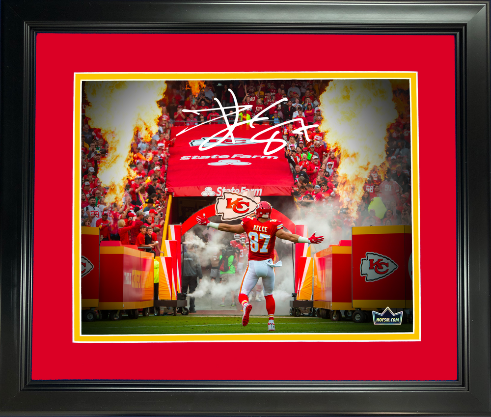 Framed Travis Kelce Kansas City Chiefs Facsimile Laser Engraved Signature Auto 11"x14" Football Photo HOFSM Holo (ONLINE ORDER ONLY)
