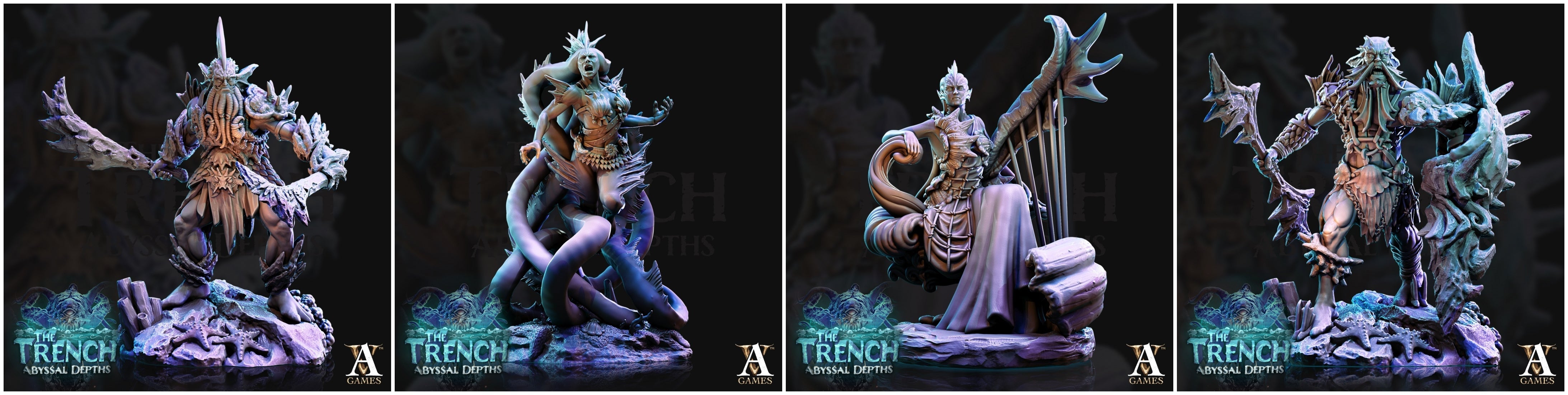 3D Printed Archvillain Games Triton Tribe Leaders The Trench Abyssal Depths 28 32mm D&D (Online Only)