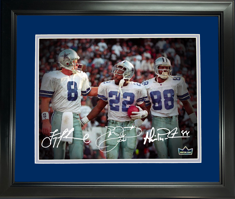 Framed Troy Aikman, Emmitt Smith & Michael Irvin Dallas Cowboys Facsimile Laser Engraved Signature Auto 11"x14" Football Photo HOFSM Holo (ONLINE ORDER ONLY)