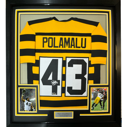 Framed Facsimile Autographed Troy Polamalu 35x39 Pittsburgh Bumble Bee Reprint Laser Auto Football (ONLINE ORDER ONLY)