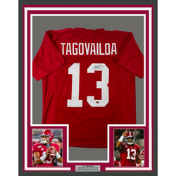 Framed Facsimile Autographed Tua Tagovailoa 35x39 Alabama Red Reprint Laser Auto College Football Jersey (ONLINE ORDER ONLY)