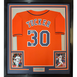 Framed Facsimile Autographed Kyle Tucker 35x39 Houston Orange Reprint Laser Auto Baseball Jersey (ONLINE ORDER ONLY)
