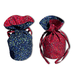 Medium Reusable Fabric Gift Bag | Blue & Red Confetti (ONLINE ORDER ONLY)