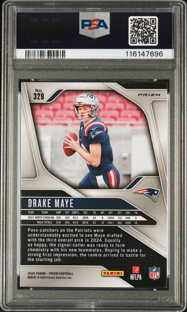 Graded 2024 Panini Prizm Drake Maye #329 Disco Prizm Rookie RC Football Card PSA 10 Gem Mint (ONLINE ORDER ONLY)