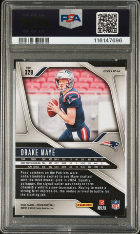 Graded 2024 Panini Prizm Drake Maye #329 Disco Prizm Rookie RC Football Card PSA 10 Gem Mint (ONLINE ORDER ONLY)