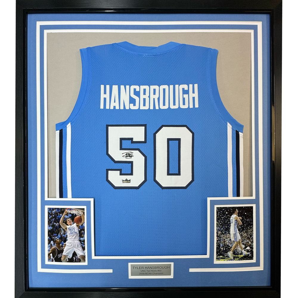 Framed Facsimile Autographed Tyler Hansbrough 35x39 UNC North Carolina Blue Reprint Laser Auto College Basketball Jersey (ONLINE ORDER ONLY)