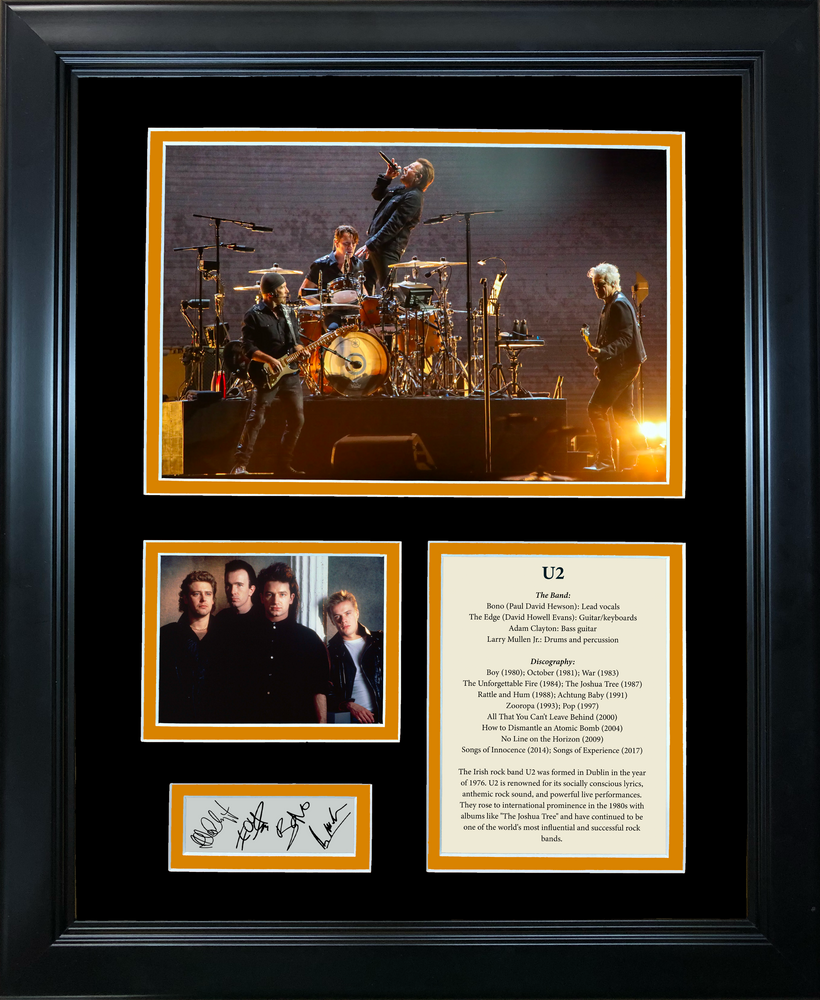 Framed U2 Band Members & Discography Facsimile Laser Engraved Signature Auto 11"x14" Music Photo Sig Collage (ONLINE ORDER ONLY)