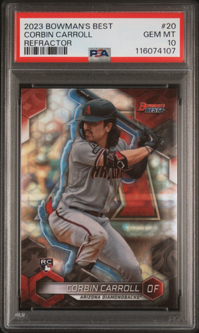 Graded 2023 Topps Bowmans Best Corbin Carroll #20 Refractor Rookie RC Baseball Card PSA 10 Gem Mint (ONLINE ORDER ONLY)