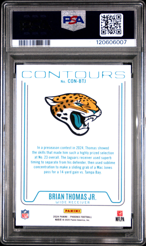 Graded 2024 Panini Phoenix Brian Thomas Jr #CONBTJ Contours Lazer Rookie RC Football Card PSA 10 Gem Mint (ONLINE ORDER ONLY)