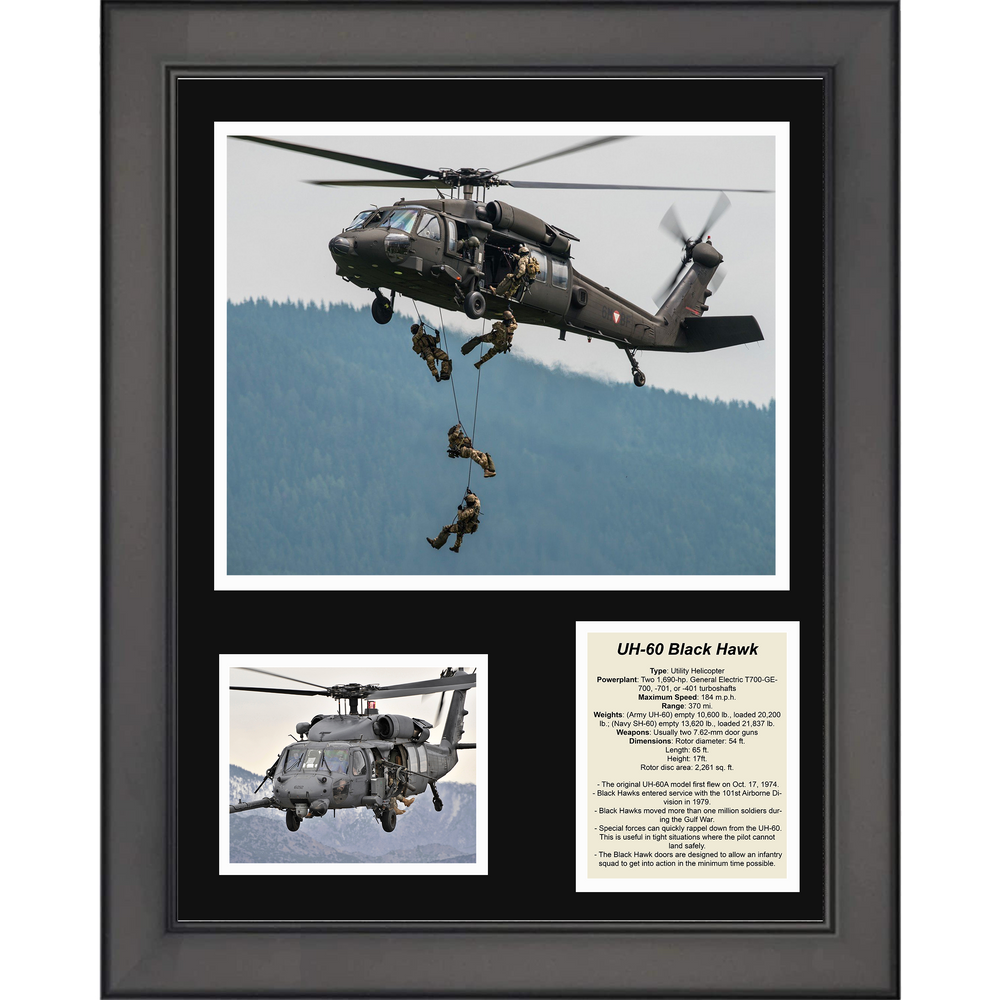 Framed UH-60 Black Hawk Utility Helicopter Military Aircraft 11"x14" Three Photo Collage (ONLINE ORDER ONLY)