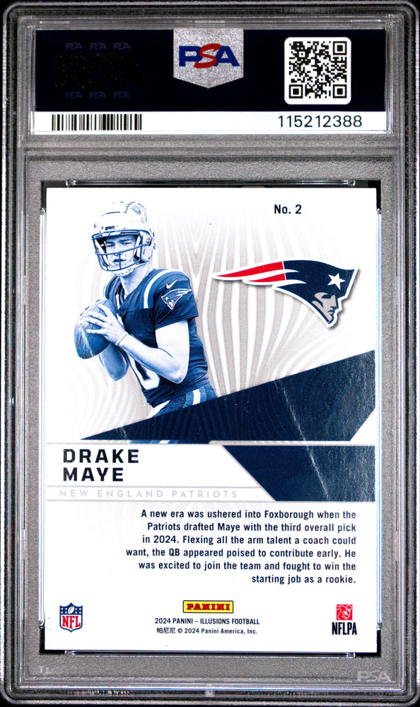 Graded 2024 Panini Illusions Drake Maye #2 Amazing Rookie RC Football Card PSA 10 Gem Mint (ONLINE ORDER ONLY)