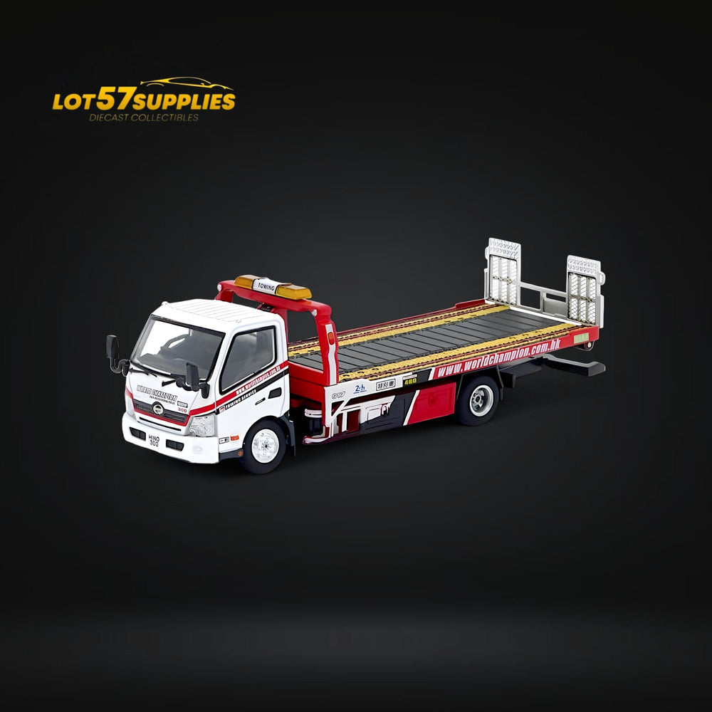 Unique Model Hino 300 Dutro Flatbed Flatbed Tow Truck in WORLD CHAMPION Livery 1:64 (ONLINE ORDER ONLY)