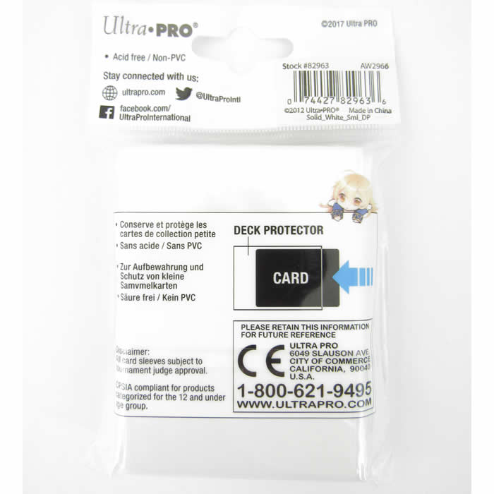 UPR82963 White Small Card Sleeves 60 Count Ultra Pro (ONLINE ORDER ONLY)
