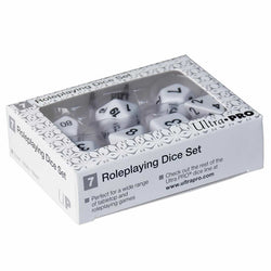 UPR85091 White Opaque Dice with Black Numbers RPG Dice Set of 7 (ONLINE ORDER ONLY)