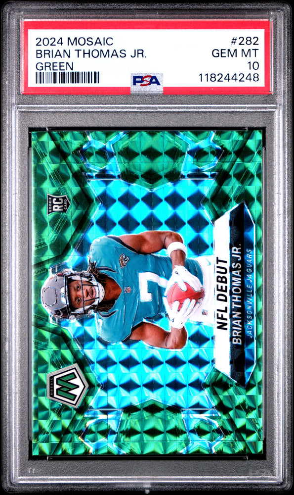 Graded 2024 Panini Mosaic Brian Thomas Jr #282 Green Rookie RC Football Card PSA 10 Gem Mint (ONLINE ORDER ONLY)