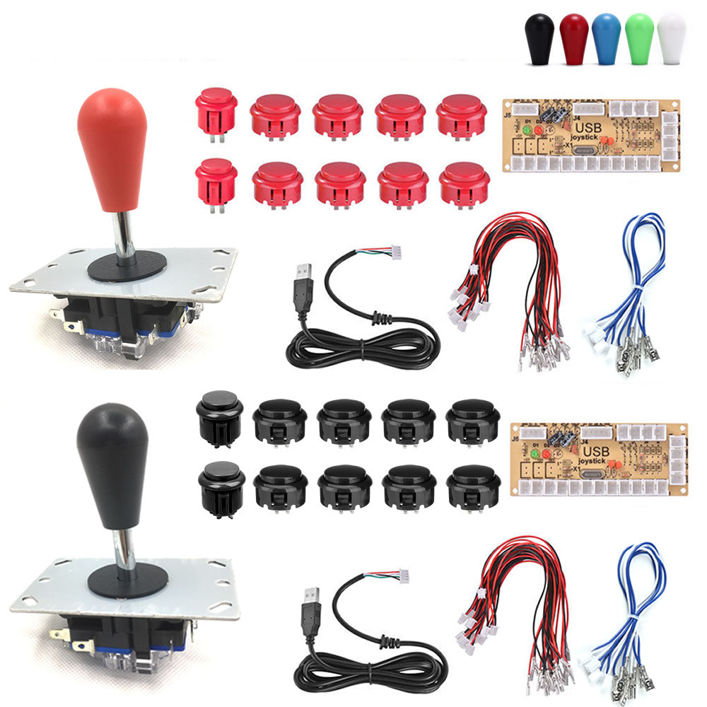2 Players DIY Arcade Joystick 2Pin Cable 24/30mm Buttons USB Encoder Oval Ball Top (Online Only)