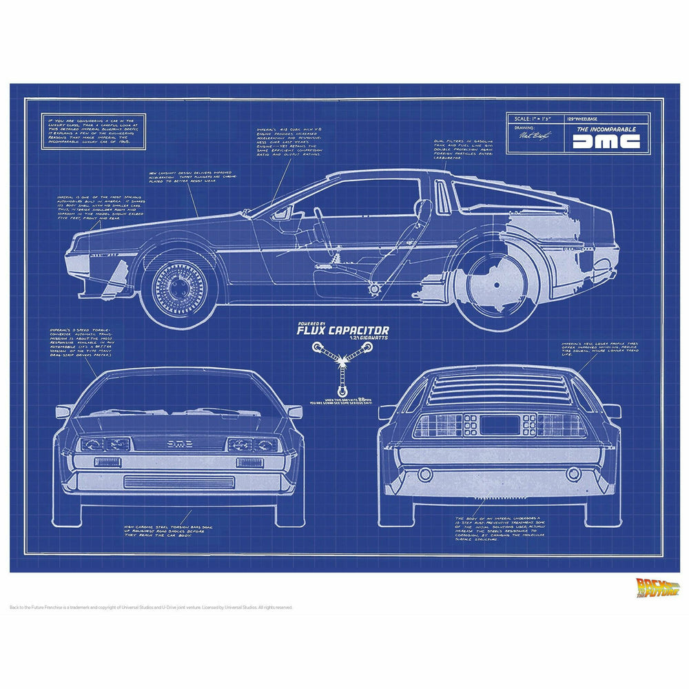 Back to the Future "DeLorean Blueprint" Limited Edition Commemorative Print with protective toploader (ONLINE ORDER ONLY)