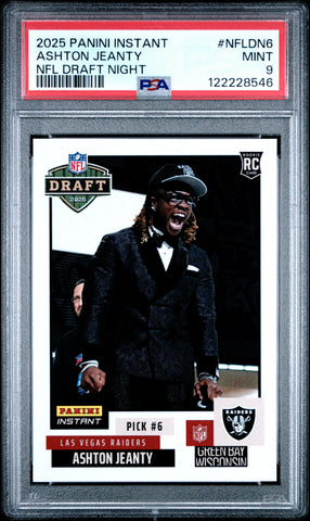 Graded 2025 Panini Instant Ashton Jeanty #NFLDN6 NFL Draft Night Rookie RC Football Card PSA 9 Mint (ONLINE ORDER ONLY)