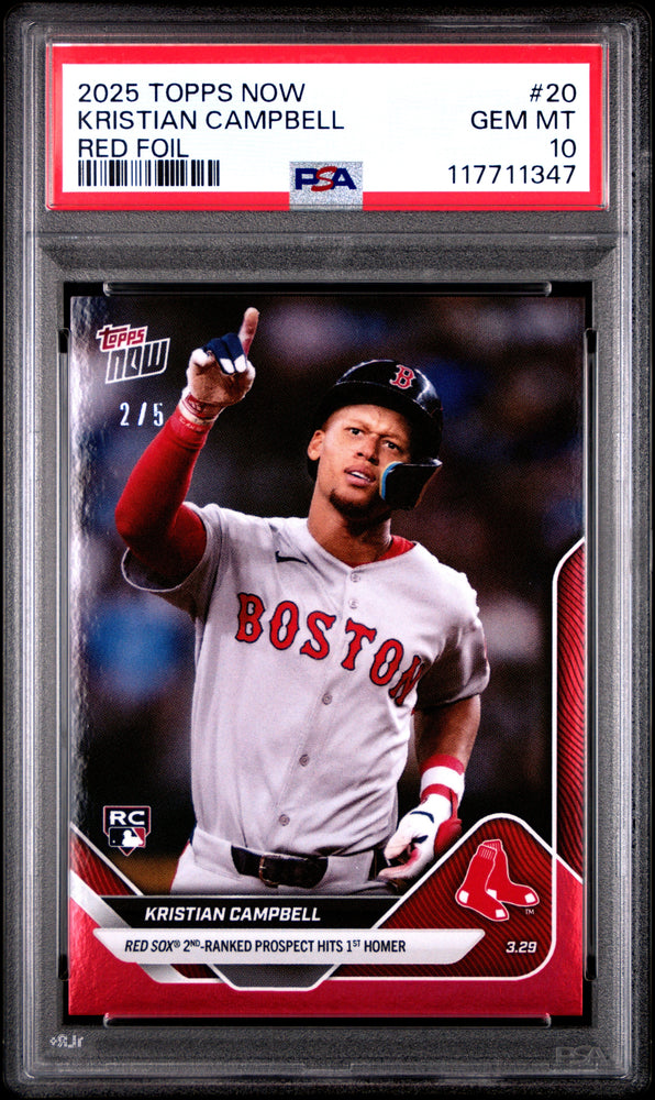 Graded 2025 Topps Now Kristian Campbell #20 Red Foil /5 Rookie RC Baseball Card PSA 10 Gem Mint (ONLINE ORDER ONLY)