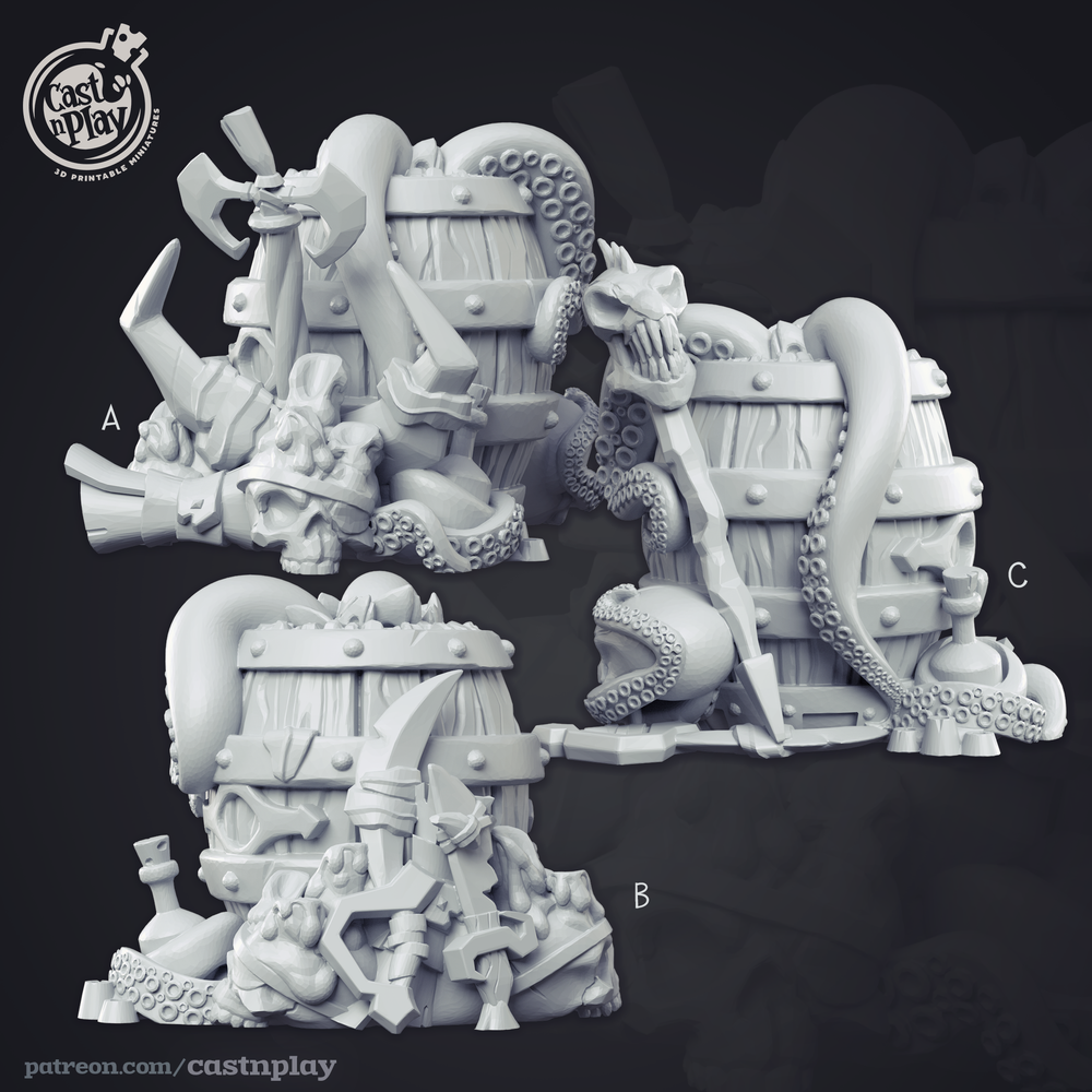 3D Printed Cast n Play - Undead Pirate Ship Barrel Props 28mm 32mm D&D (Online Only)