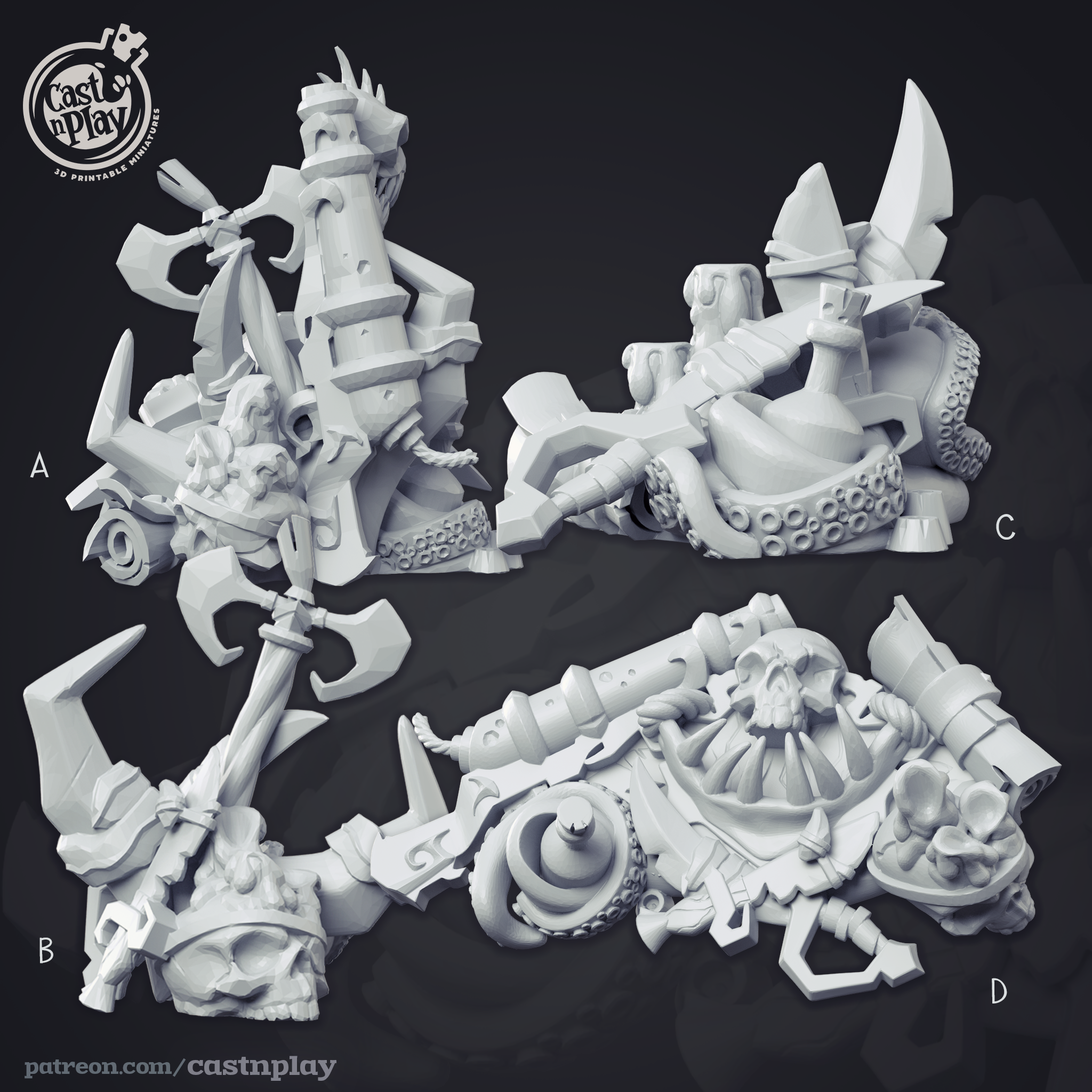 3D Printed Cast n Play - Undead Pirate Ship Weapon Props 28mm 32mm D&D (Online Only)