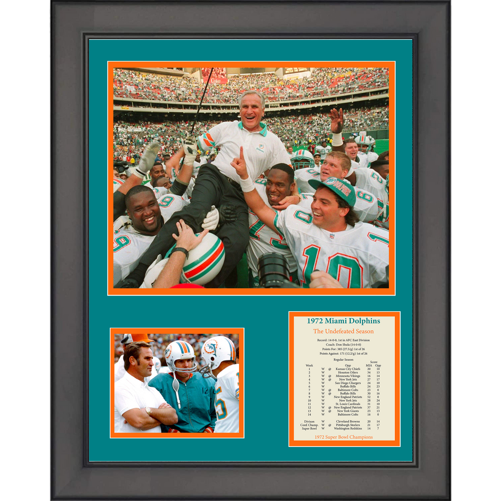 Framed Miami Dolphins 1972 Undefeated Season Don Shula 11"x14" Football Three Photo Collage (ONLINE ORDER ONLY)