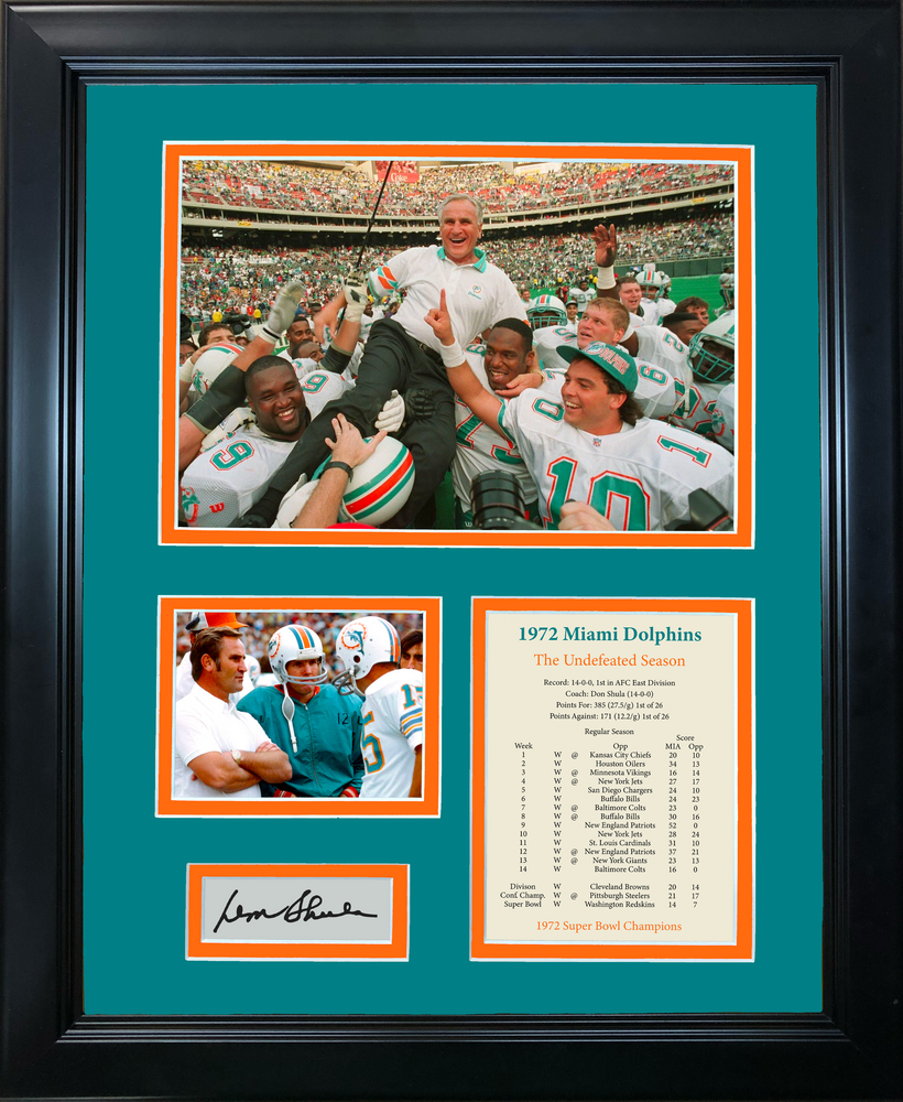Framed Miami Dolphins 1972 Undefeated Season Facsimile Laser Engraved Don Shula Signature Auto 11"x14" Football Photo Sig Collage (ONLINE ORDER ONLY)