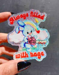 Always Filled with Rage Waterproof Vinyl Sticker – Holographic Funny Bunny Chainsaw Decal (Online Order Only)