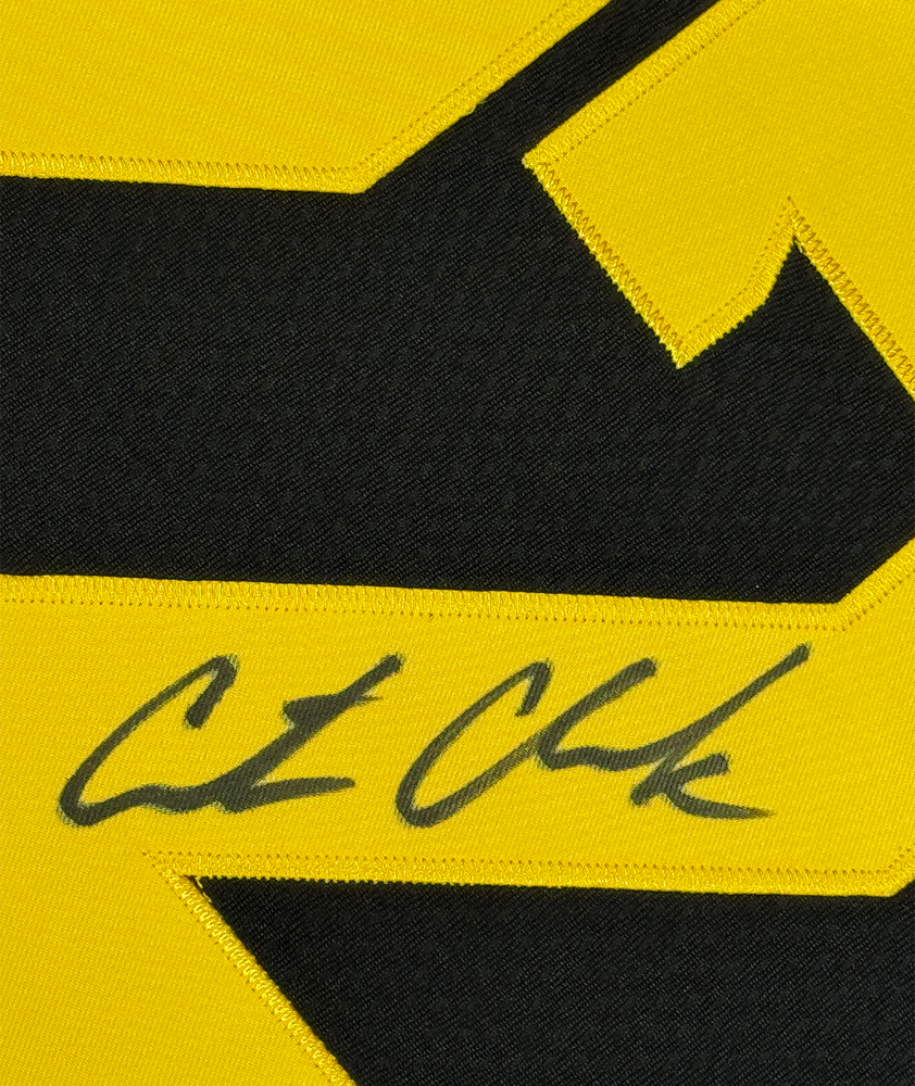 Framed Autographed/Signed Caitlin Clark 35x39 Iowa Black Basketball Jersey Panini COA