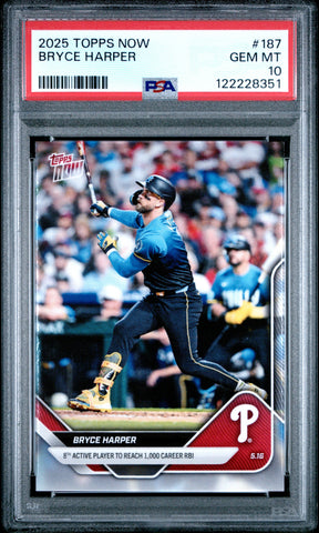 Graded 2025 Topps Now Bryce Harper #187 Baseball Card PSA 10 Gem Mint (ONLINE ORDER ONLY)