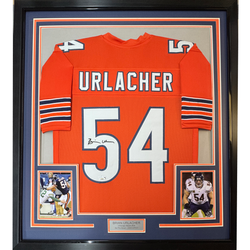 Framed Facsimile Autographed Brian Urlacher 35x39 Chicago Orange Reprint Laser Auto Football Jersey (ONLINE ORDER ONLY)