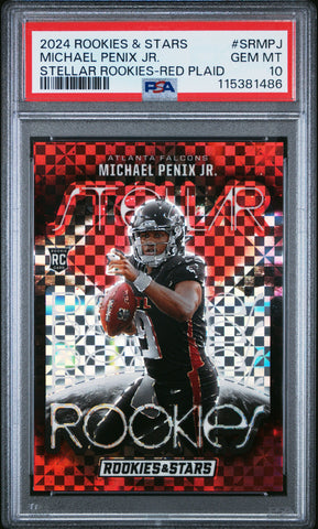 Graded 2024 Panini Rookies & Stars Michael Penix Jr #SRMPJ Stellar Rookies Red Plaid Rookie RC Football Card PSA 10 Gem Mint (ONLINE ORDER ONLY)