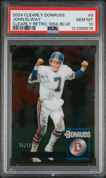 Graded 2024 Panini Clearly Donruss John Elway #9 Clearly Retro 1994 Blue /49 Football Card PSA 10 Gem Mint (ONLINE ORDER ONLY)