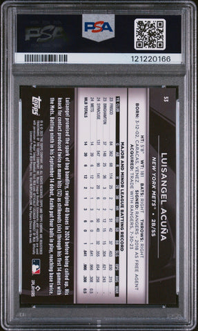 Graded 2025 Topps Chrome Black Luisangel Acuna #53 Gold Mini Diamond /50 Rookie RC Baseball Card PSA 10 Gem Mint (ONLINE ORDER ONLY)